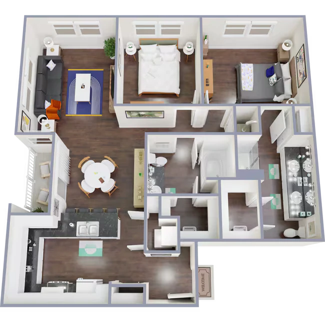 2 Bedroom 2 Bathroom with Shower, Tub 3301 floor plan
